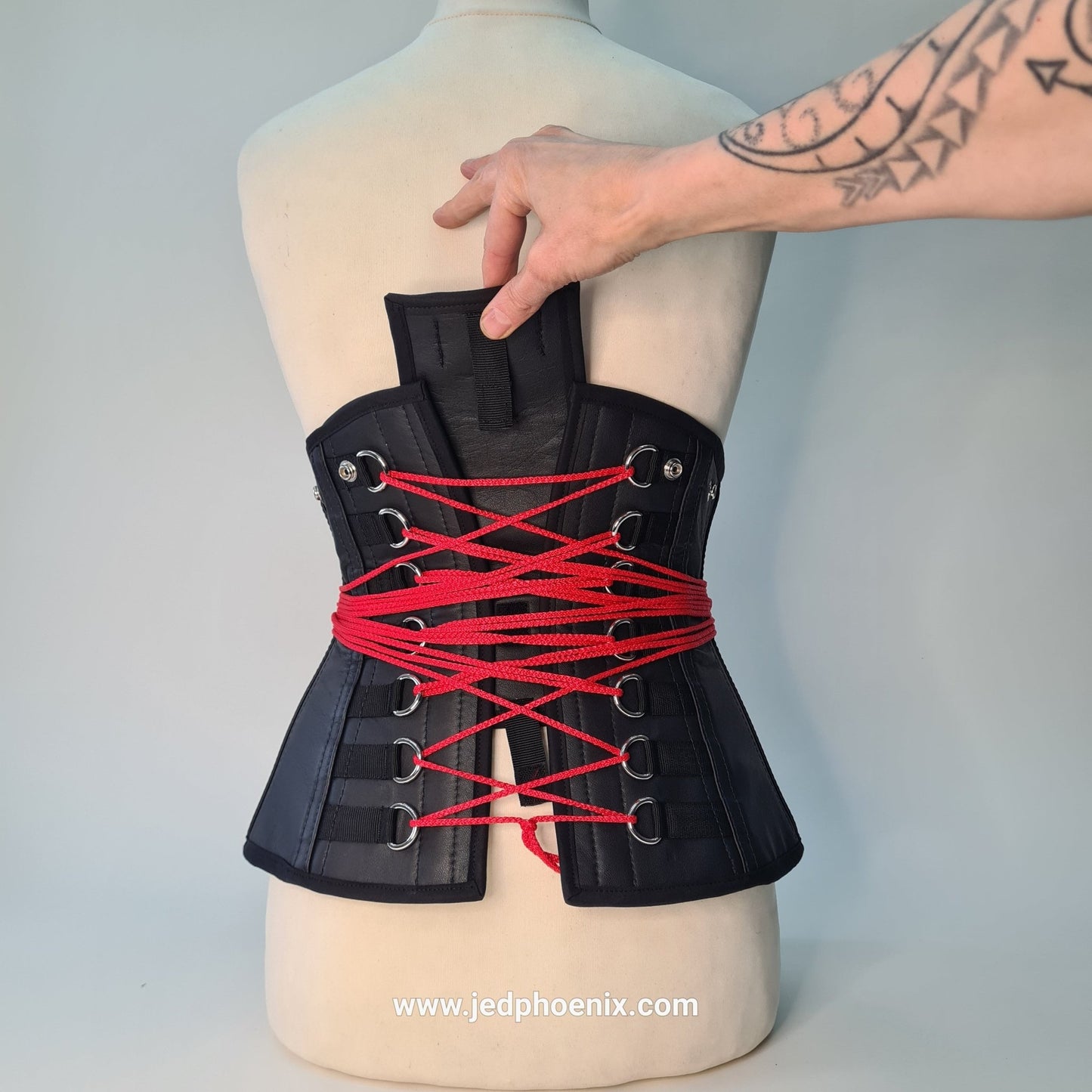 Leather fan laced long line corset - Jed Phoenix of London