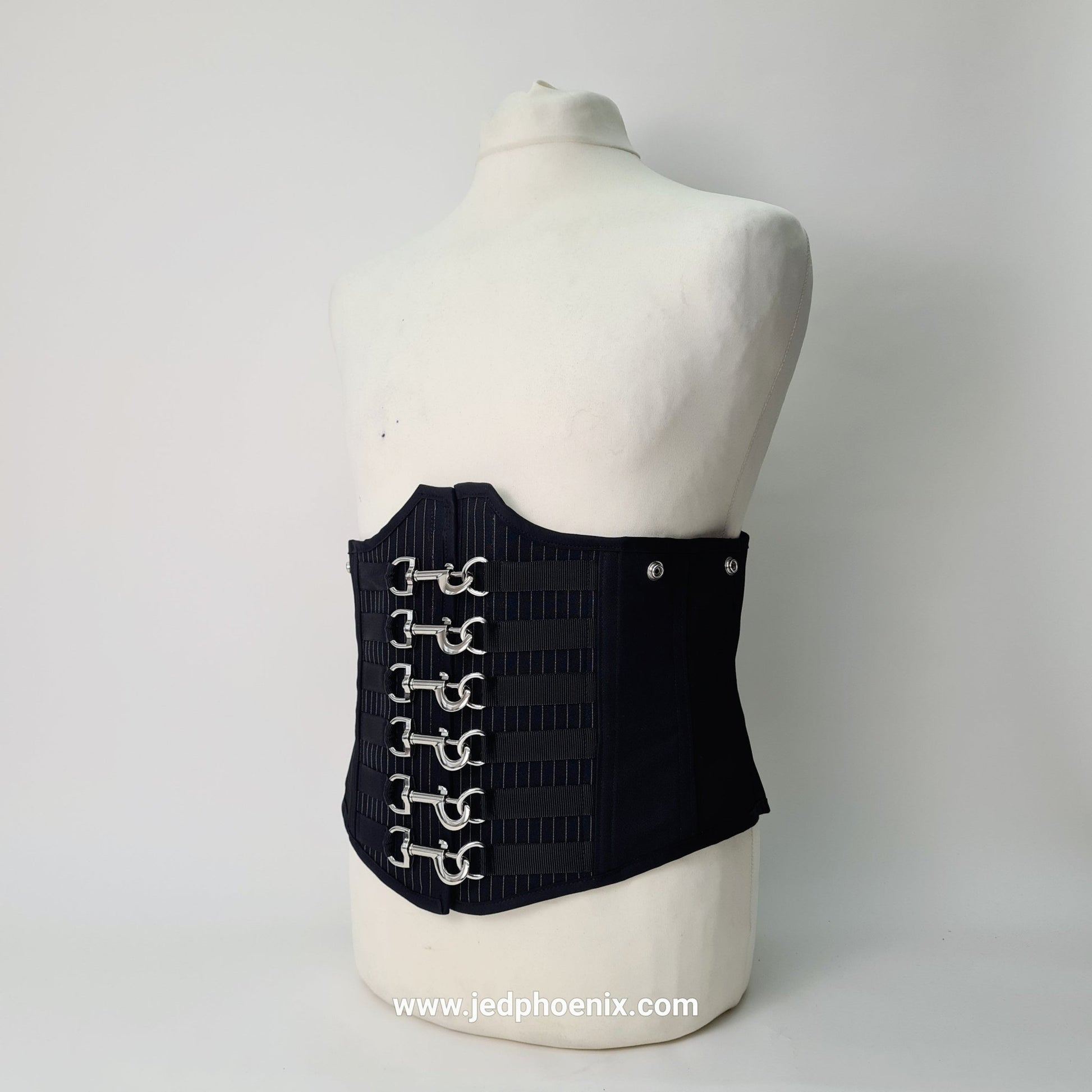 Pinstripe corset with detachable waistcoat panels - Jed Phoenix of London