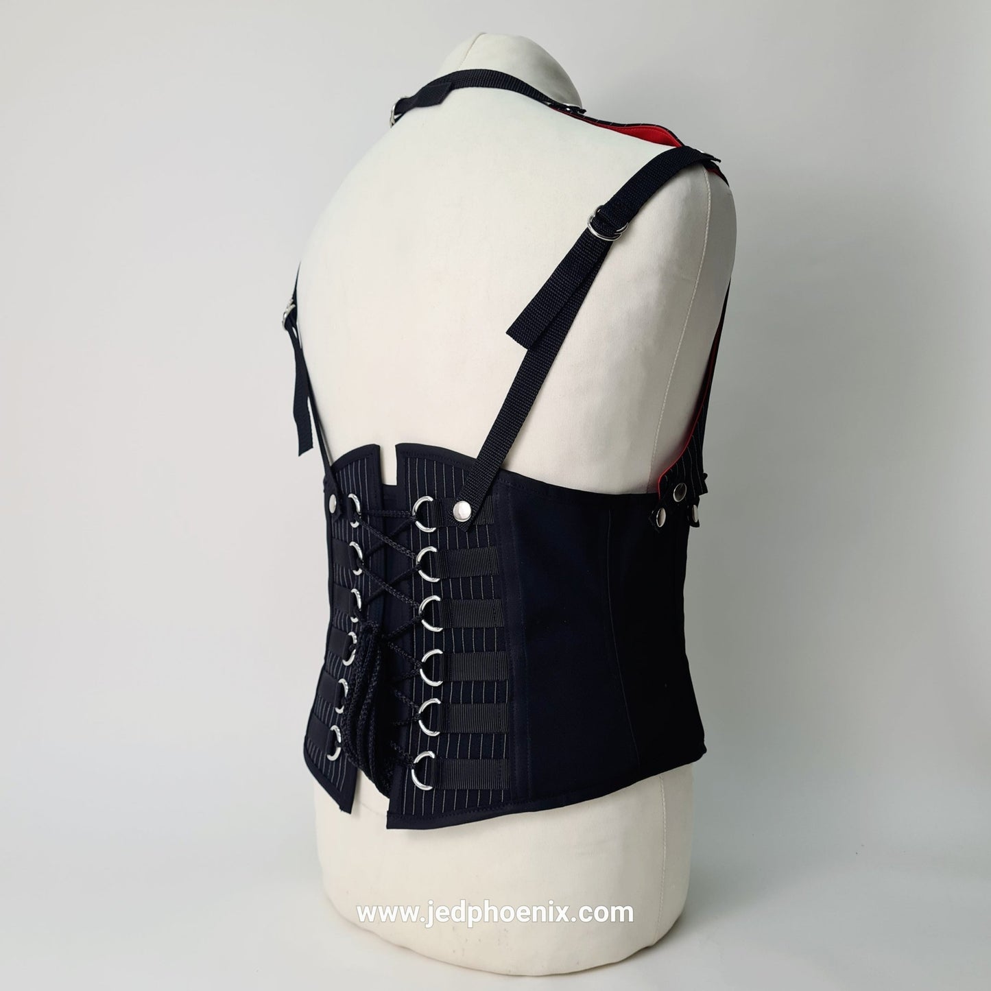 Pinstripe corset with detachable waistcoat panels - Jed Phoenix of London