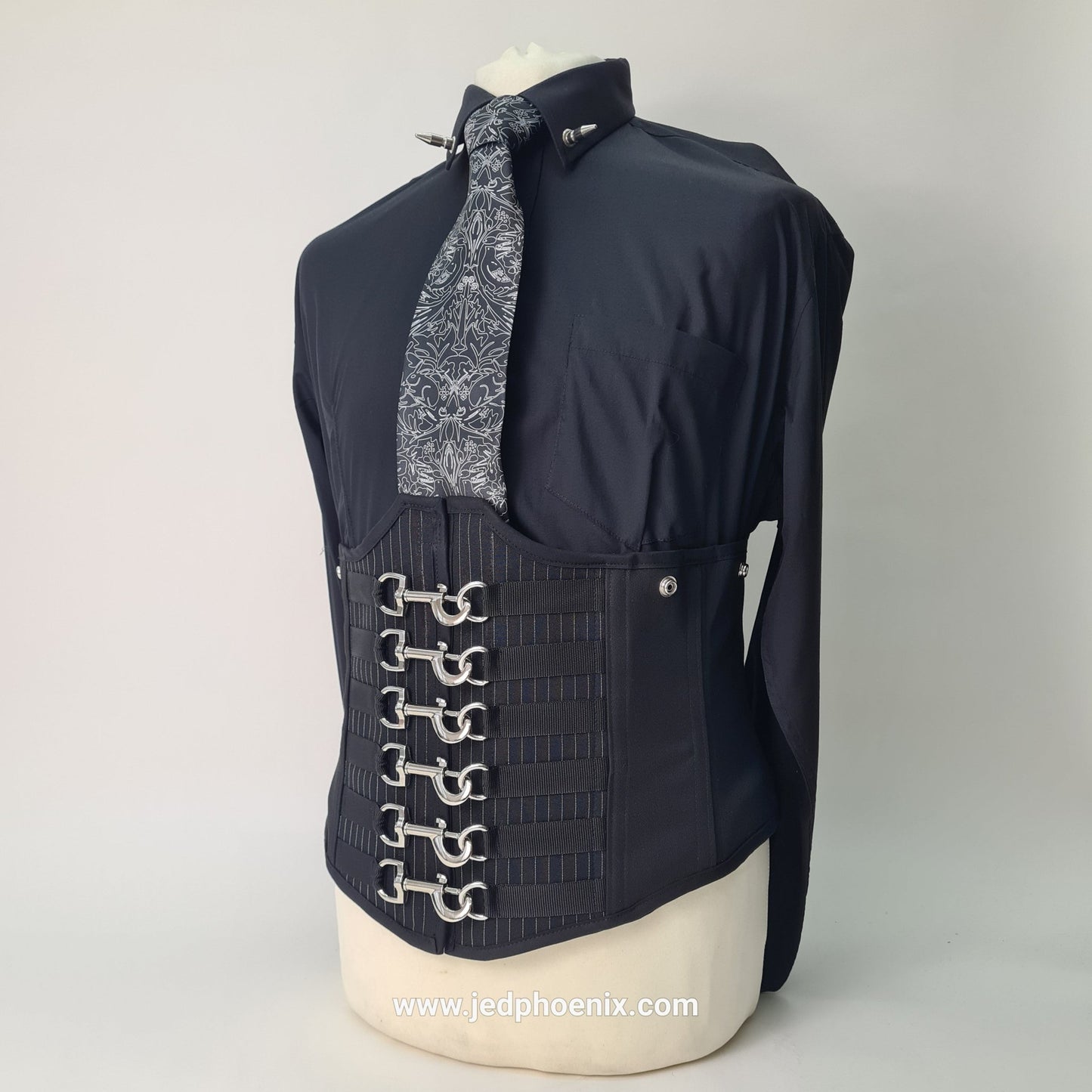 Pinstripe corset with detachable waistcoat panels