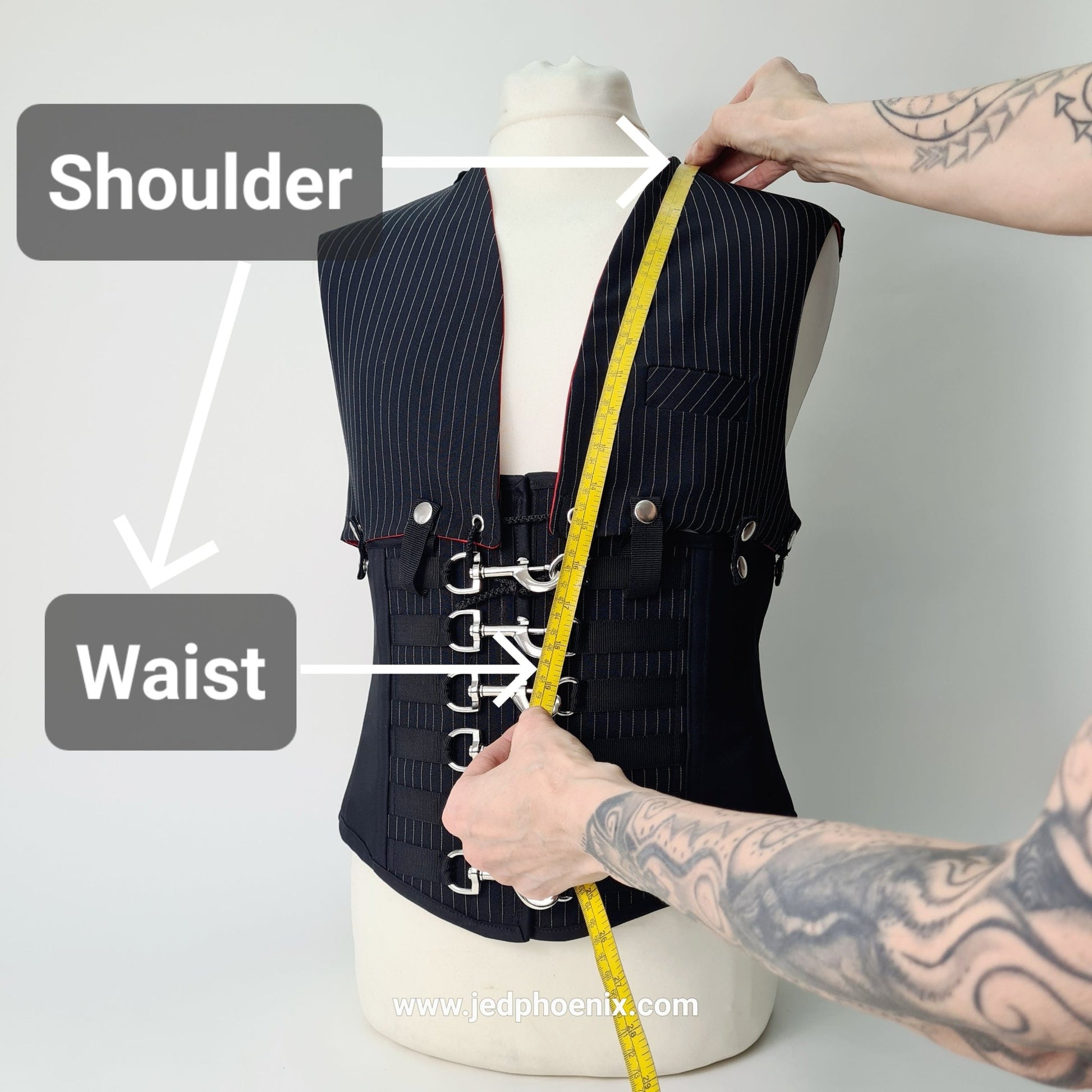 Pinstripe corset with detachable waistcoat panels - Jed Phoenix of London