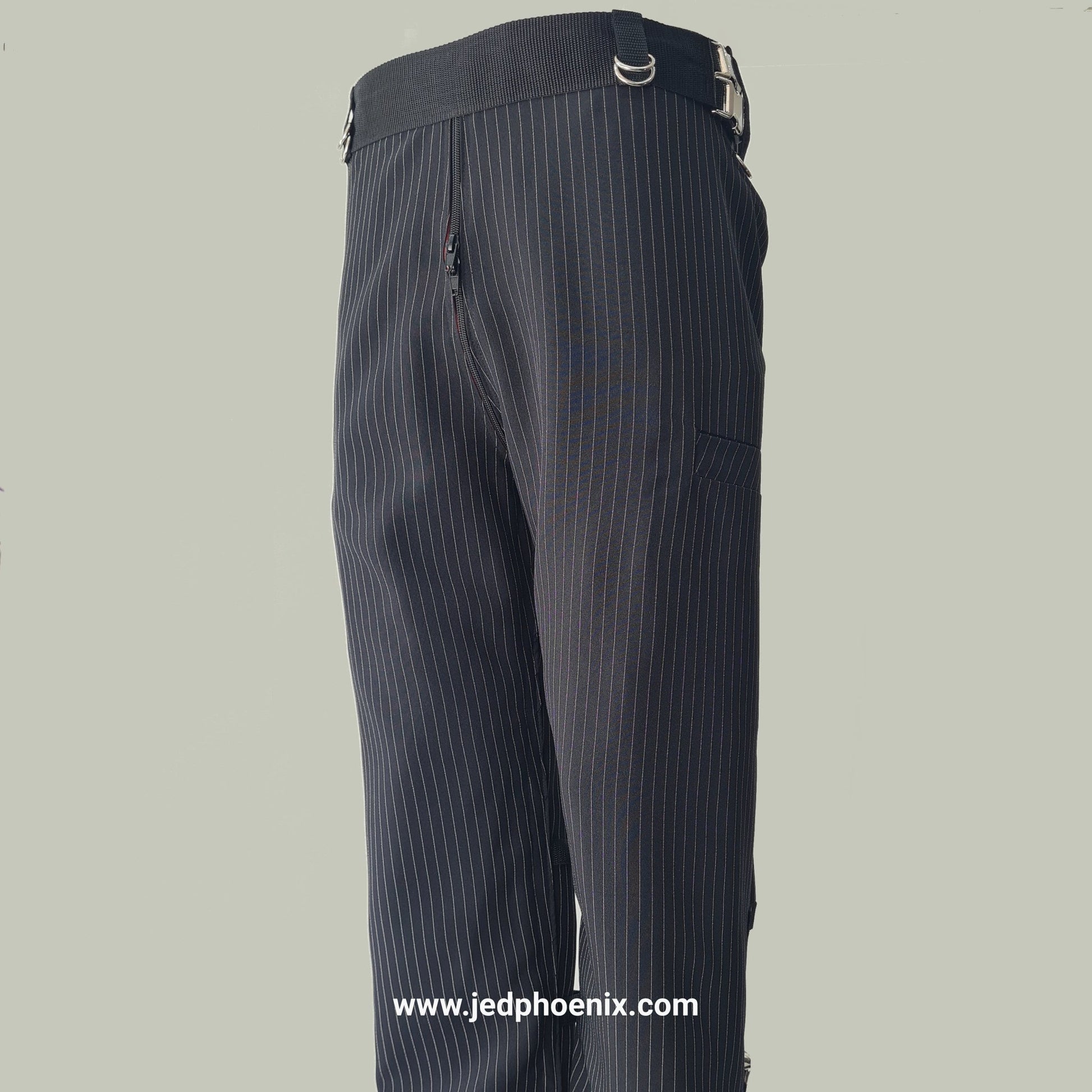 Pinstripe bondage trousers