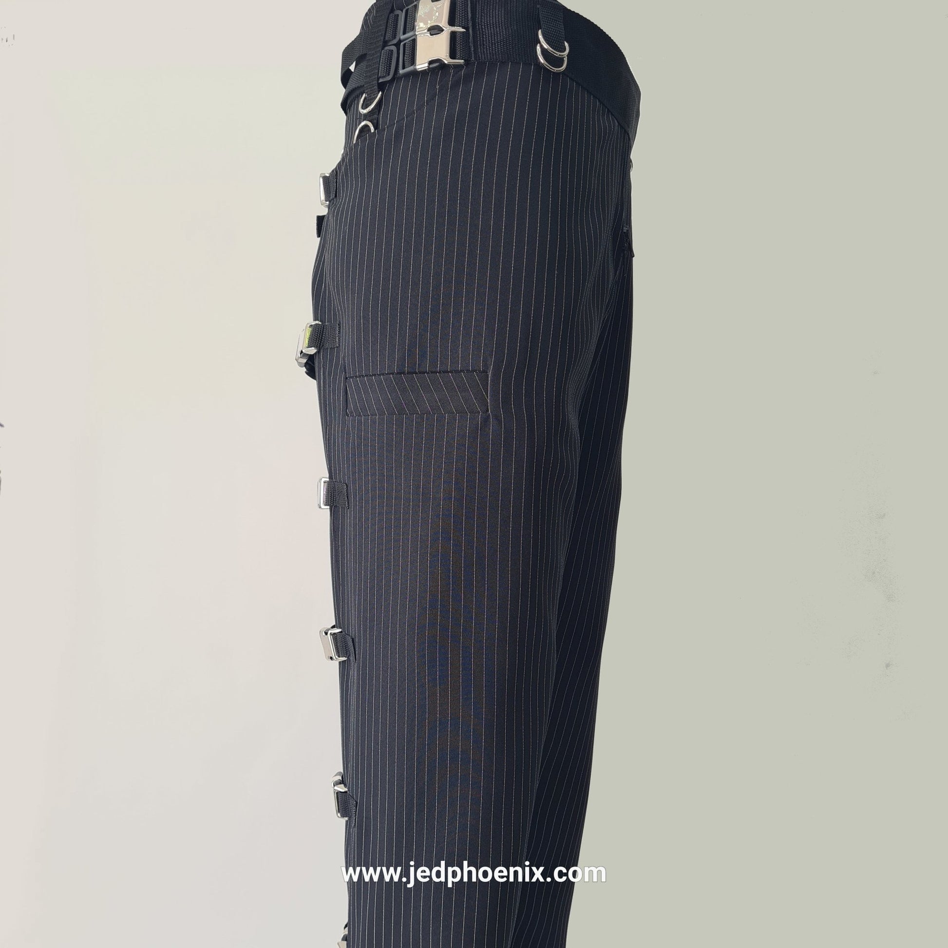 Pinstripe bondage trousers