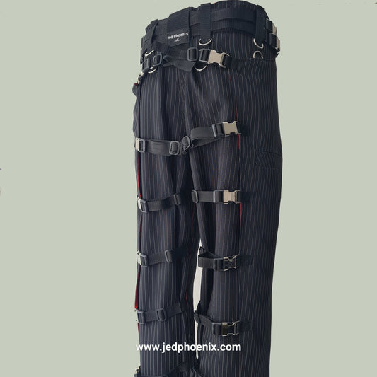 Pinstripe bondage trousers