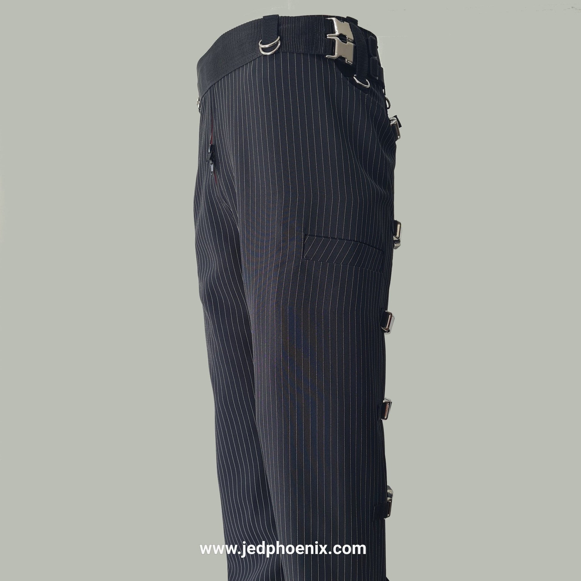 Pinstripe bondage trousers
