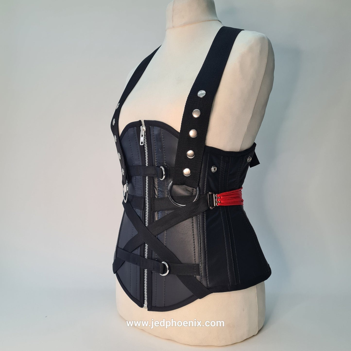 Leather fan laced long line corset