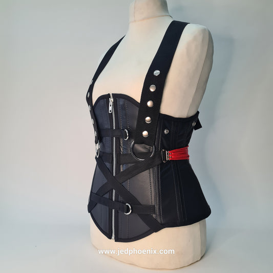 Leather fan laced long line corset