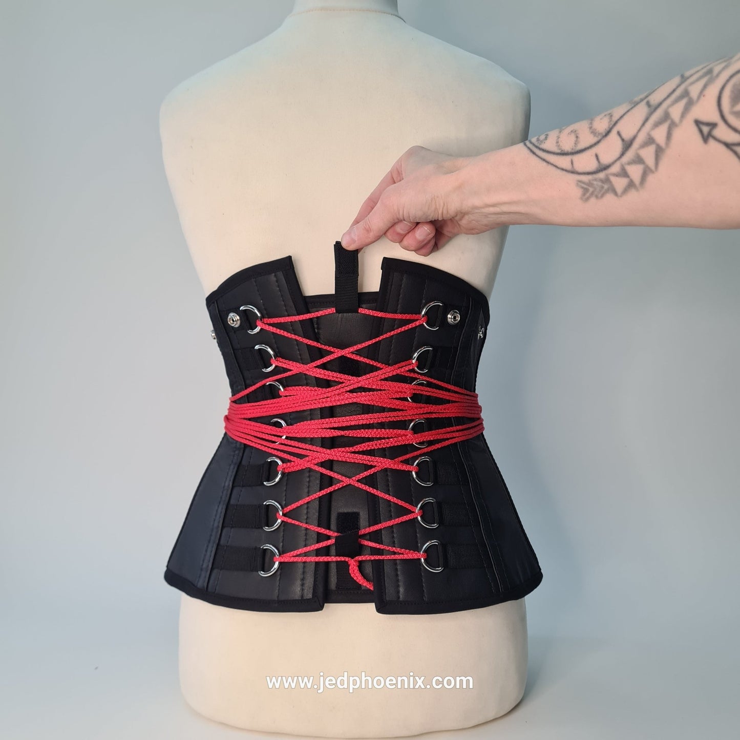 Leather fan laced long line corset