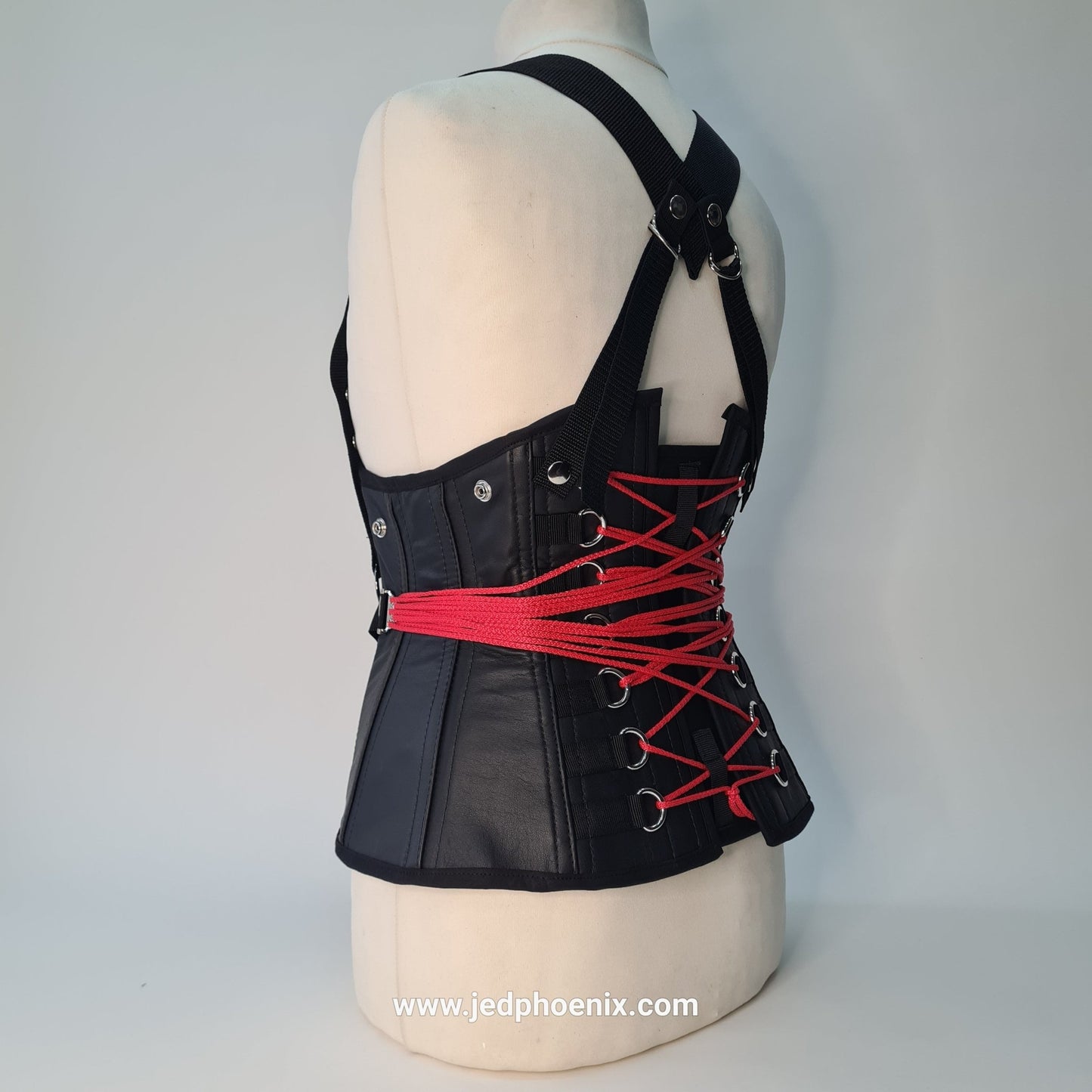 Leather fan laced long line corset