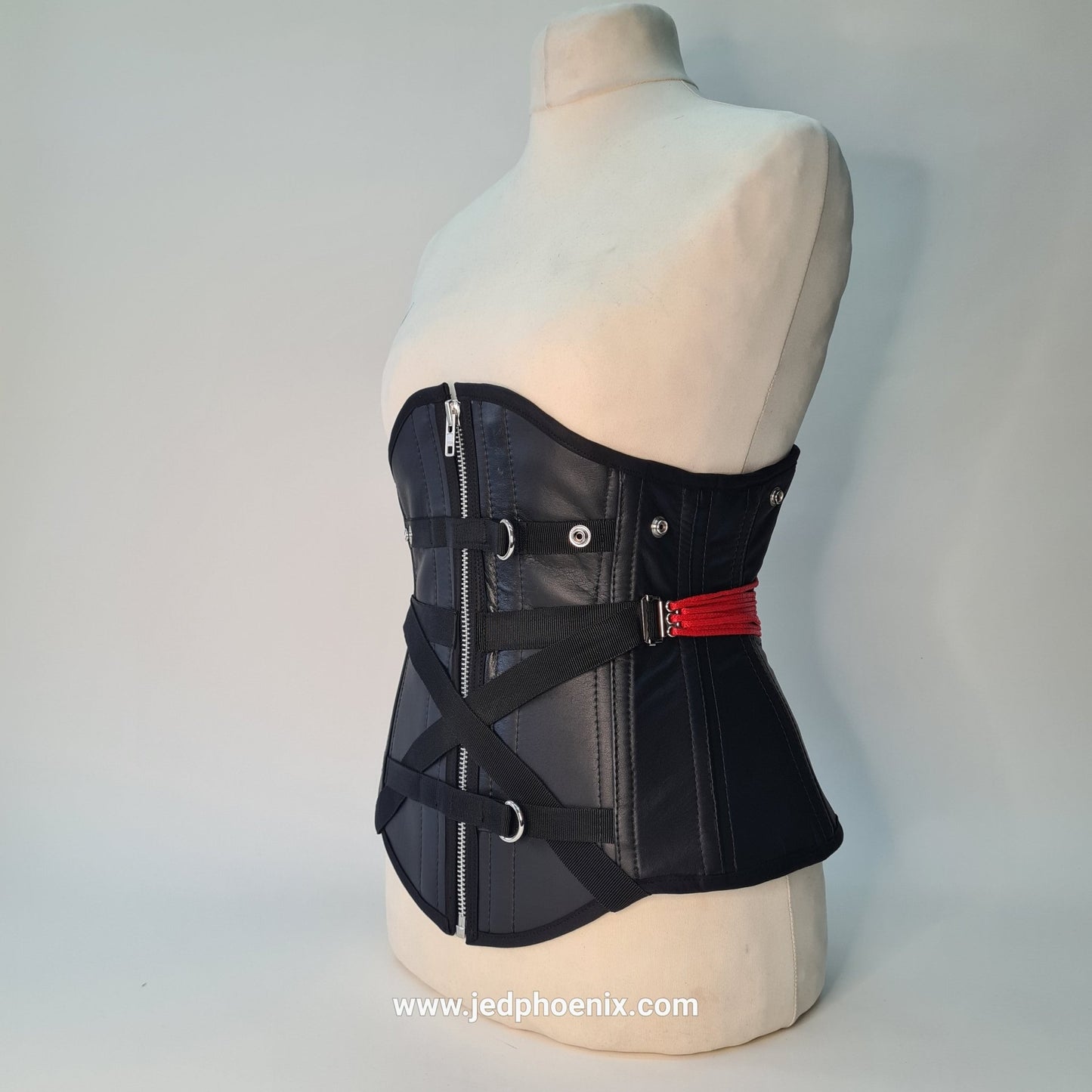 Leather fan laced long line corset