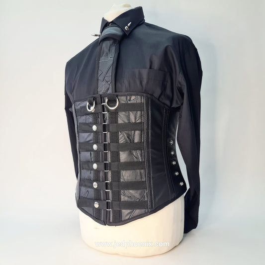 Patchwork and leather long line corset - Jed Phoenix of London