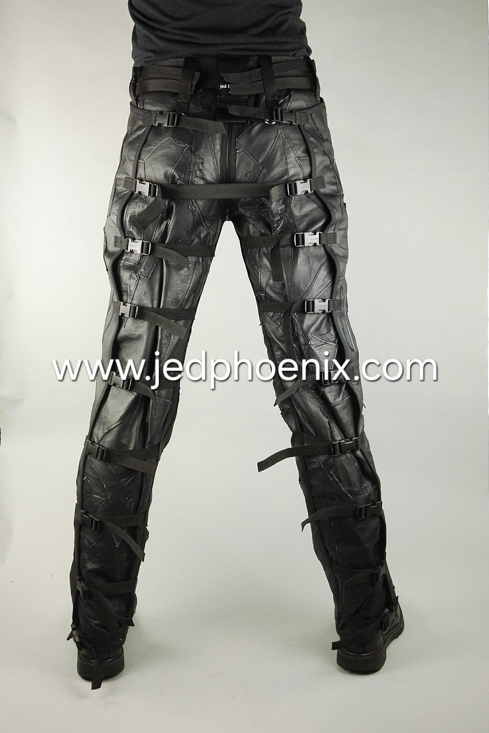 Patchwork leather bondage trousers
