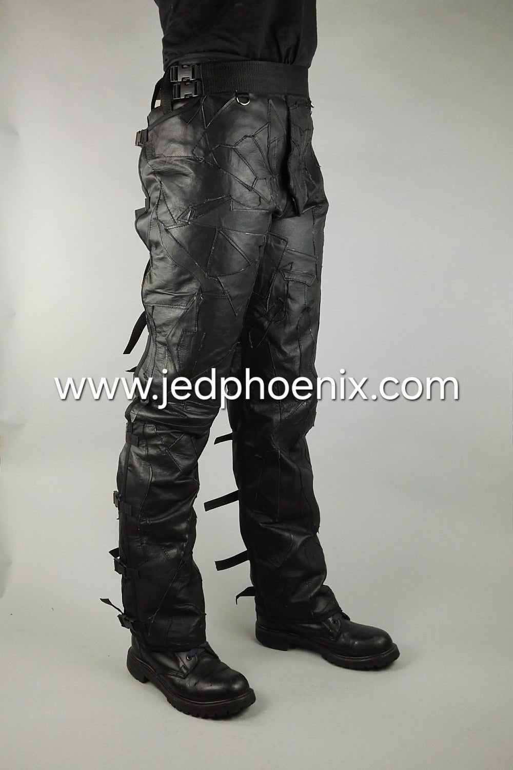 Patchwork leather bondage trousers