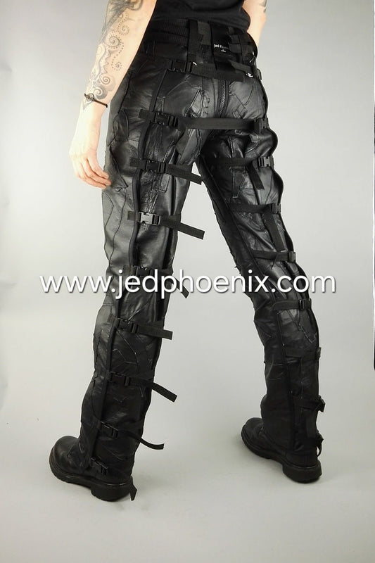 Patchwork leather bondage trousers