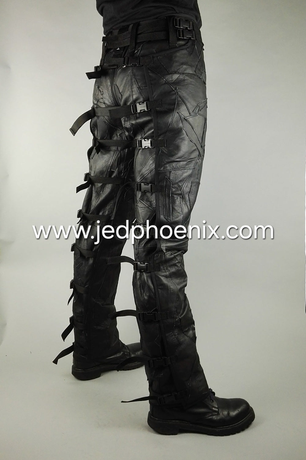 Patchwork leather bondage trousers
