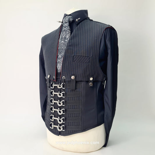 Pinstripe corset with detachable waistcoat panels - Jed Phoenix of London