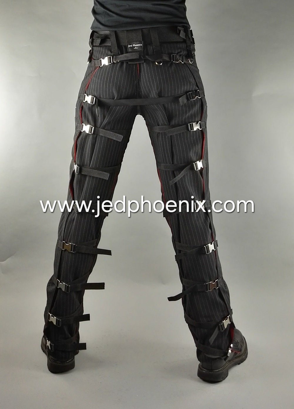 Pinstripe bondage trousers