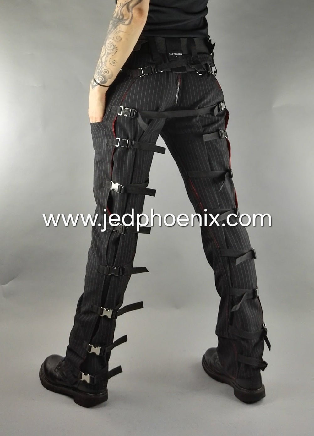 Pinstripe bondage trousers