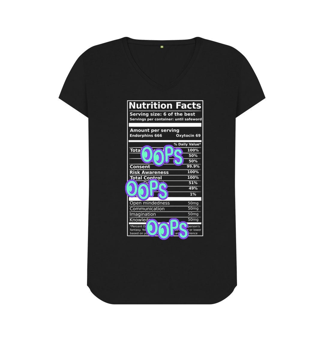 Kink nutrition facts - women's fit V neck kink community lifestyle activist tee by Jed Phoenix of London