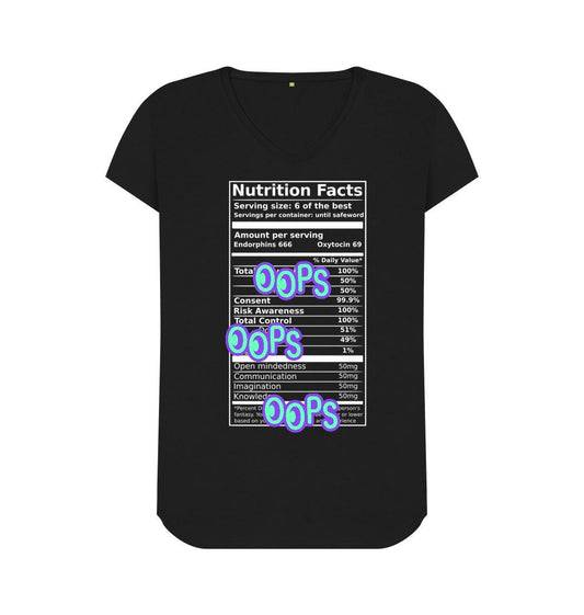 Kink nutrition facts - women's fit V neck kink community lifestyle activist tee by Jed Phoenix of London