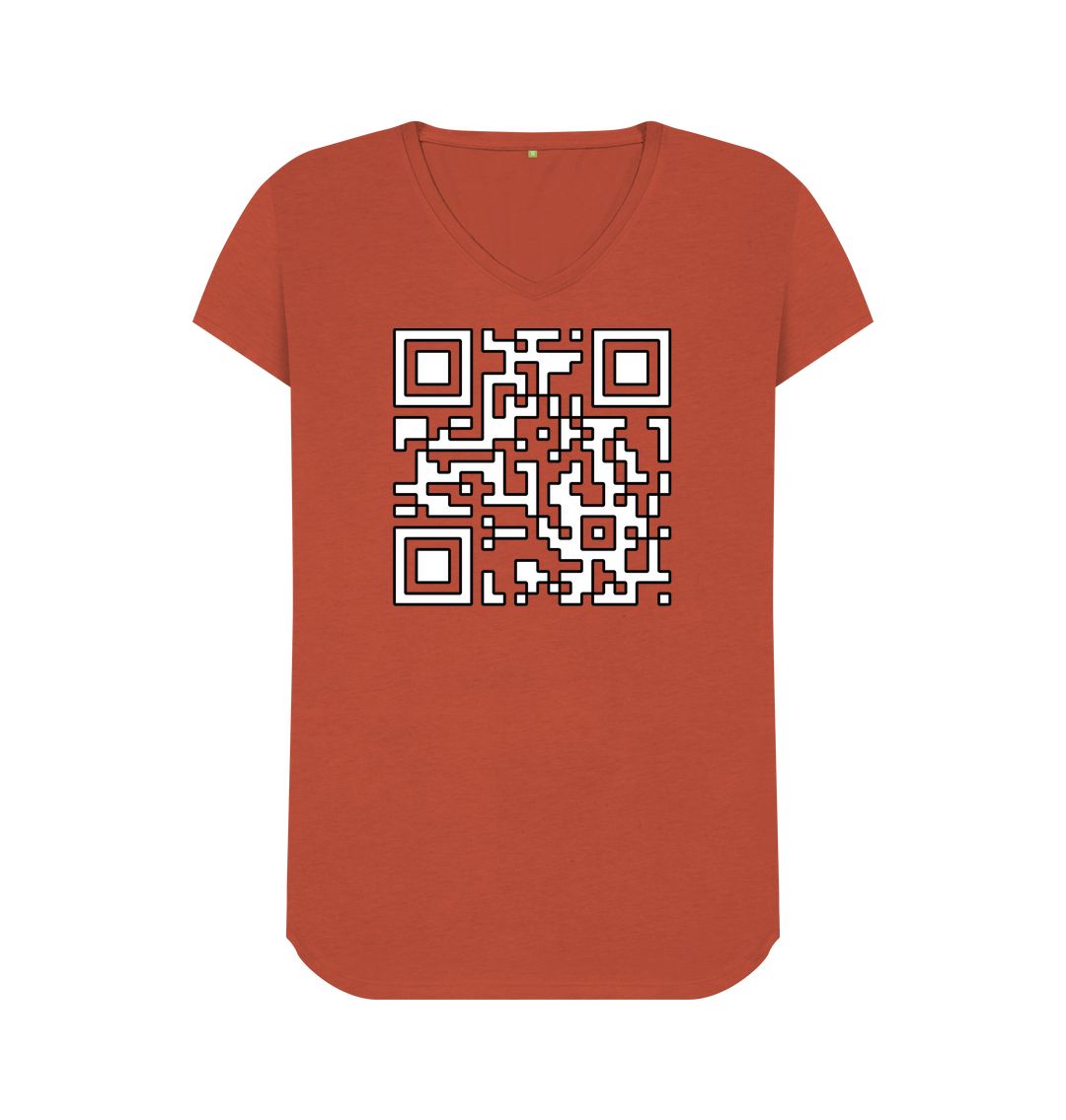 Rust Incompatible with Society QR code womens fit V neck T-shirt