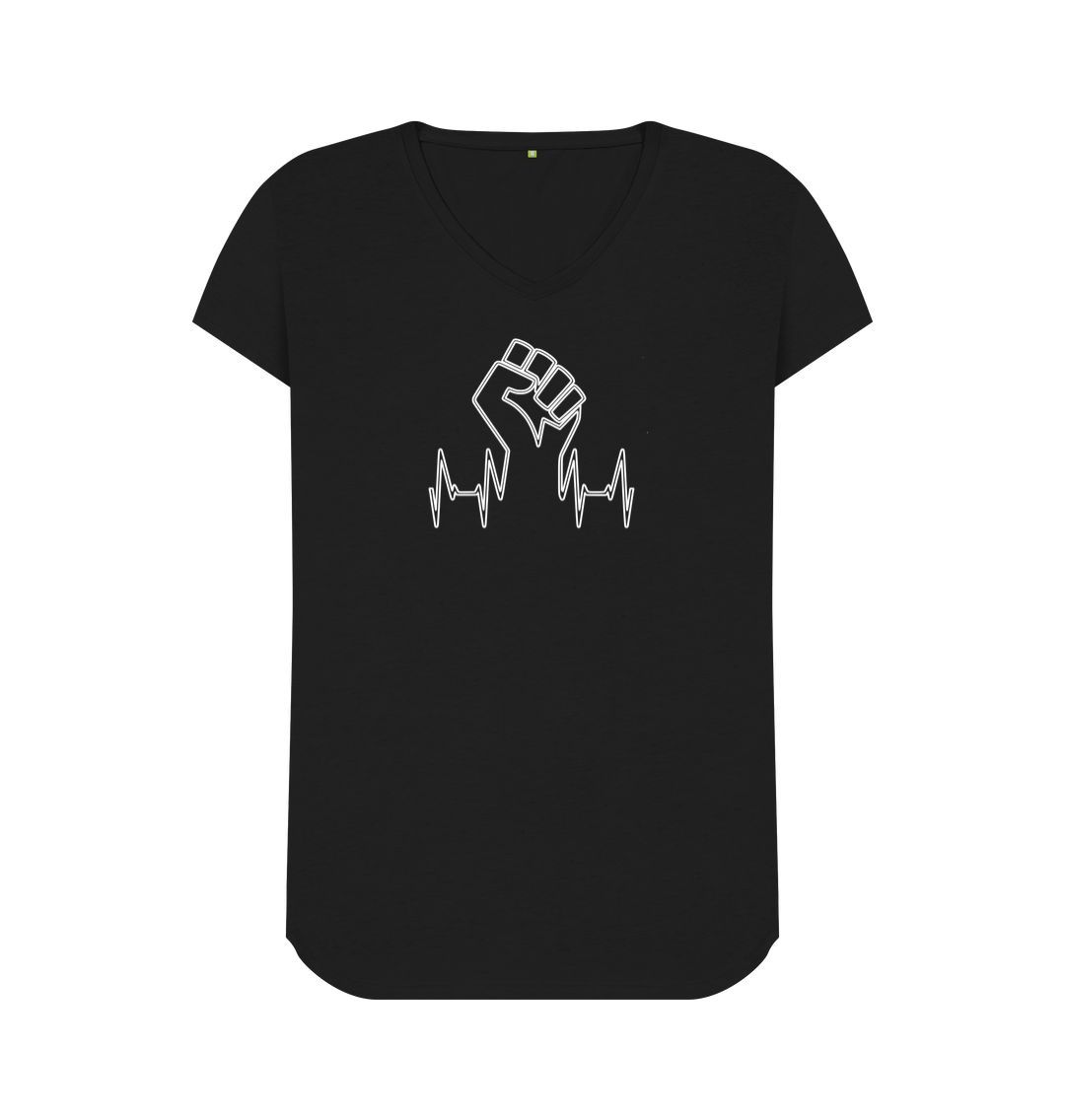 Black Fist womens fit V neck T-shirt