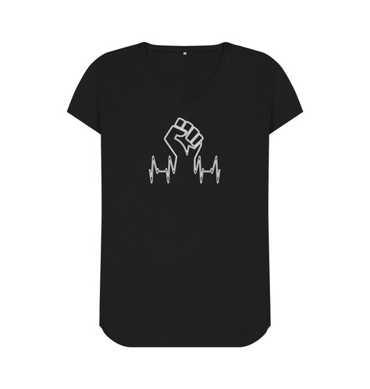Black Fist womens fit V neck T-shirt
