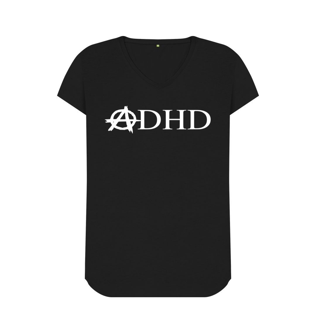 Black Anarchy ADHD womens fit V neck T-shirt